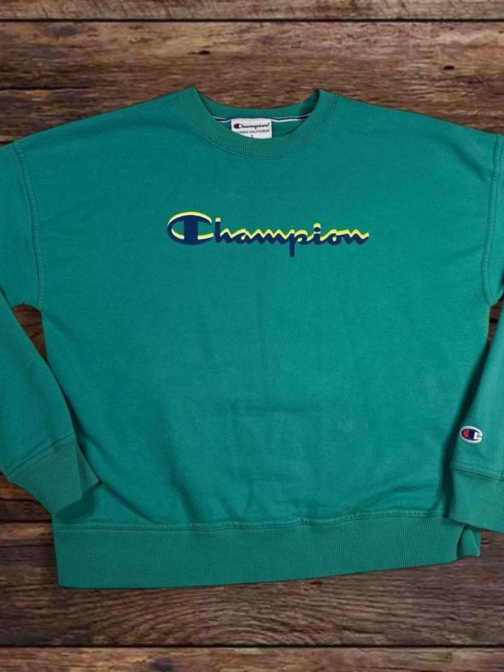 Champion green Crewneck Sweatshirt with Navy & Yellow Logo